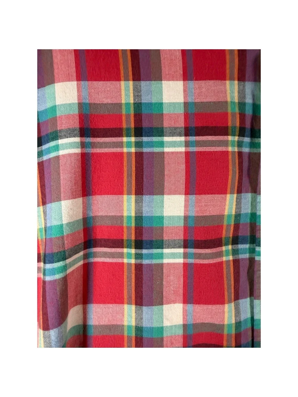 J. Crew Mens Summer Plaid Shirt Red Blue Green Tailored Fit Cotton  Size Medium